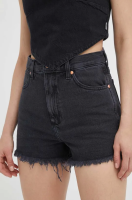 foto джинсові шорти wrangler жіночі колір чорний однотонні висока посадка