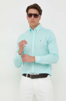 foto бавовняна сорочка tommy hilfiger чоловіча колір бірюзовий slim комір button-down