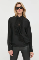 foto шовкова сорочка victoria beckham жіноча колір чорний relaxed класичний комір