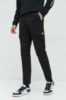 foto штани tommy jeans чоловічі колір чорний фасон cargo