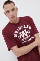 foto бавовняна футболка wrangler колір бордовий з принтом
