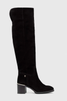 foto замшеві чоботи tommy hilfiger th belt suede overknee boot жіночі колір чорний каблук блок