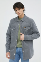 foto джинсова сорочка wrangler чоловіча колір сірий regular класичний комір