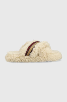foto тапочки tommy hilfiger sherpa fur home slippers straps колір бежевий