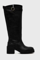 foto шкіряні чоботи tommy hilfiger belt buckle жіночі колір чорний каблук блок
