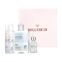 foto набір для догляду за обличчям hollyskin collagen basic care (сироватка, 50 мл + пінка, 150 мл + тонік, 250 мл)